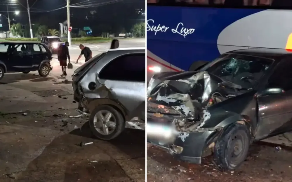 Acidente envolvendo três carros e um ônibus é registrado na avenida dos Imigrantes