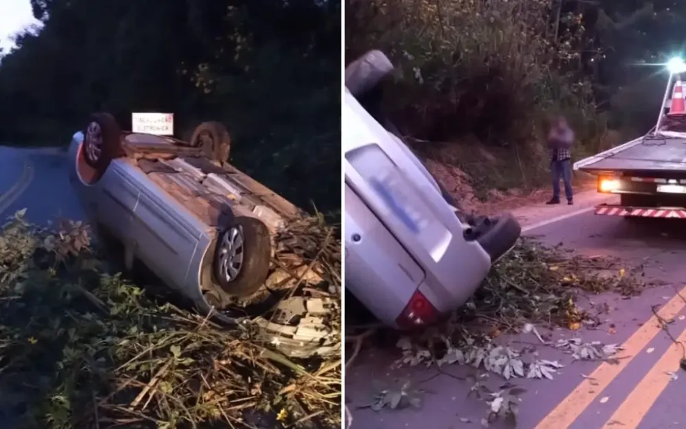 Motorista perde o controle e capota carro na rodovia Capitão Bardoino