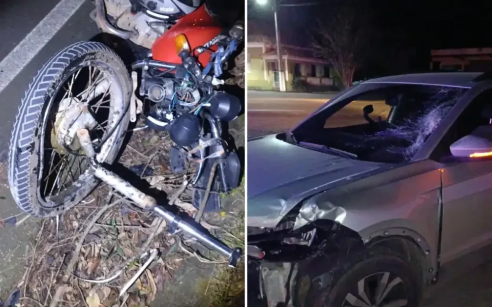 Grave acidente entre carro e moto é registrado na Rodovia entre Serras e Águas, em Vargem