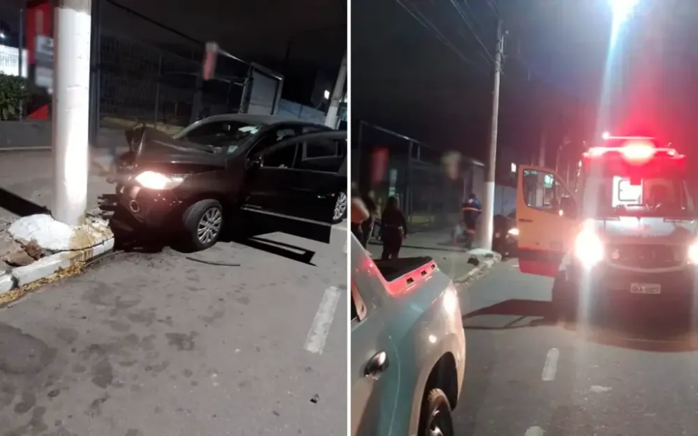 Motorista perde o controle e colide contra poste em Bragança Paulista