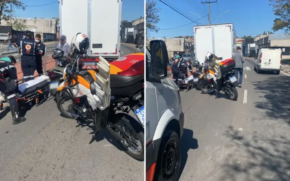 Motociclista fica ferido em colisão com caminhão na avenida dos Imigrantes