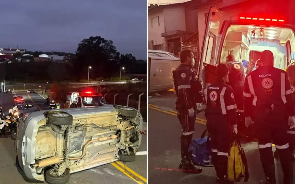 Motorista perde o controle e capota veículo em Bragança Paulista