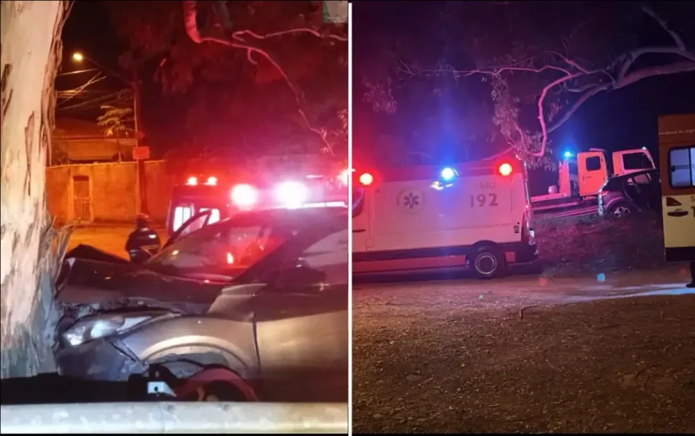 Motorista perde controle e colide contra árvore; três ficam feridos